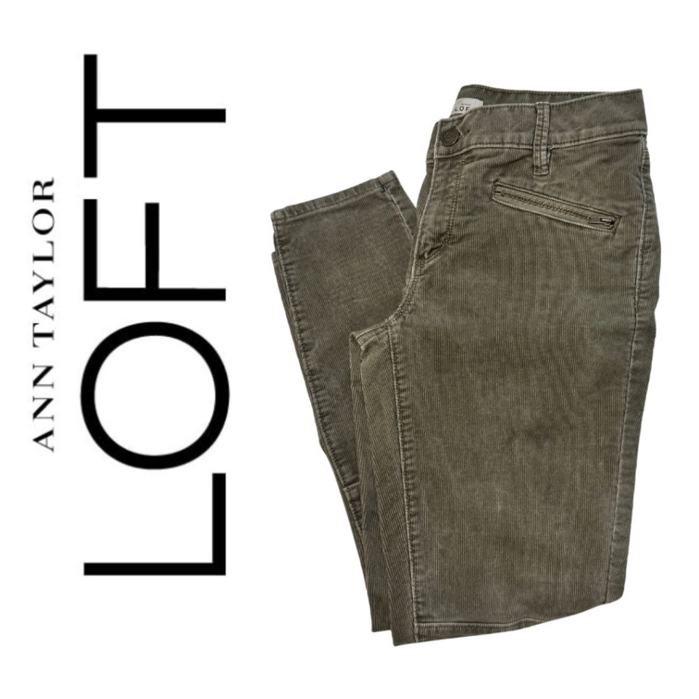 Loft Olive/Moss Green Modern Skinny Ankle Pants Zipper Pockets Corduroy Size 4